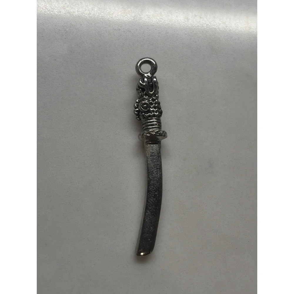 Mini Sword Dagger Pendant Charm Silver Tone Ornate‎ Handle 2